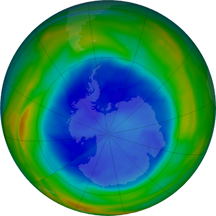 Antarctic ozone map for 29 August 2018